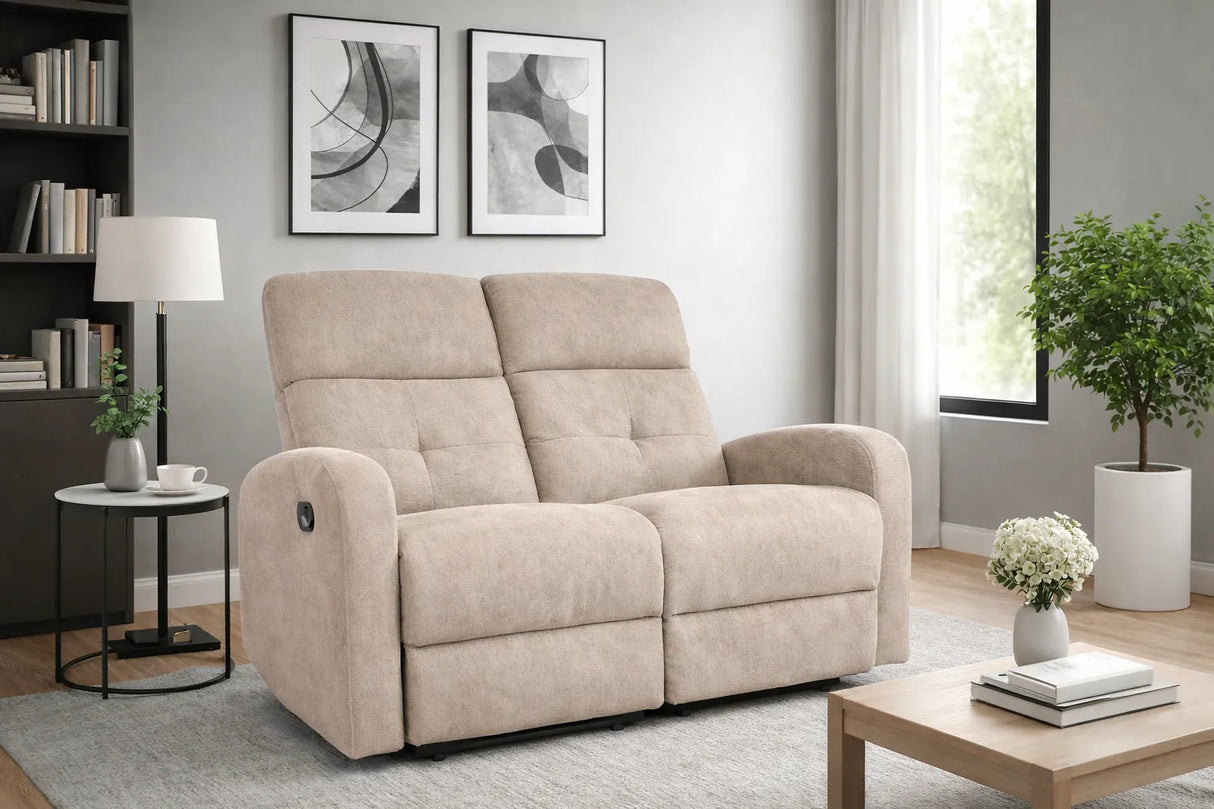 Divano poltrona reclinabile 2 posti in tessuto effetto velluto con poggiapiedi e schienale regolabili indipendentemente. Comfort e stile per il soggiorno.