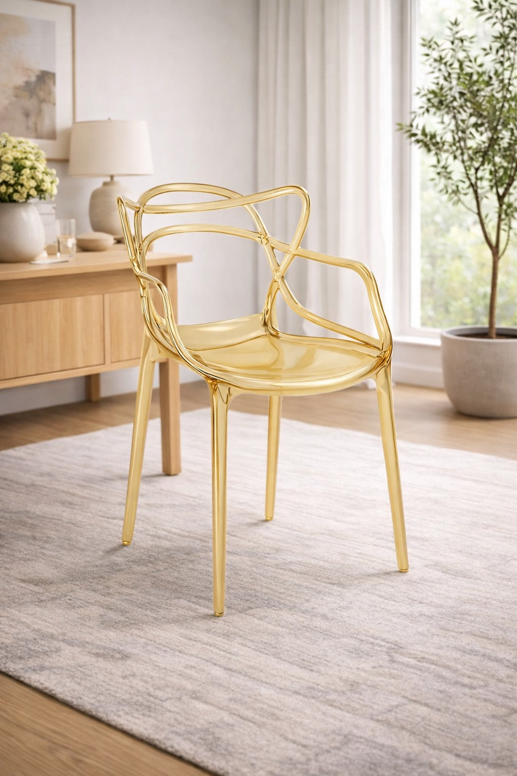 Sedia Curve policarbonato nero lucido con design moderno e linee intrecciate