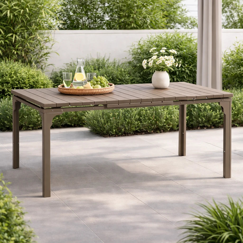 Tavolo Oregon Allungabile 180-240 cm da Giardino – Struttura in Metallo e Piano Effetto Legno