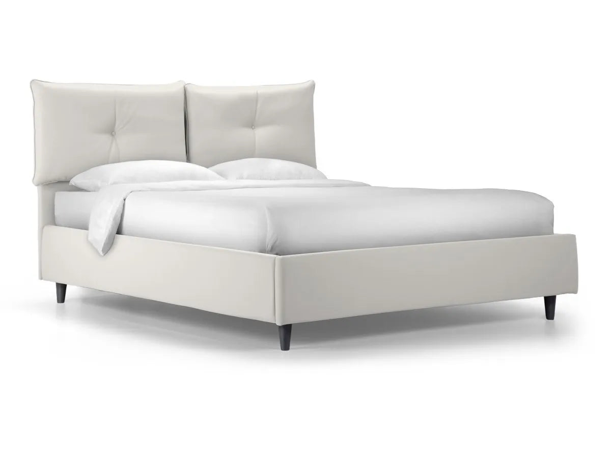 Letto Matrimoniale Milano con Contenitore in Ecopelle – Testata con Cuscini Removibili e Design Moderno