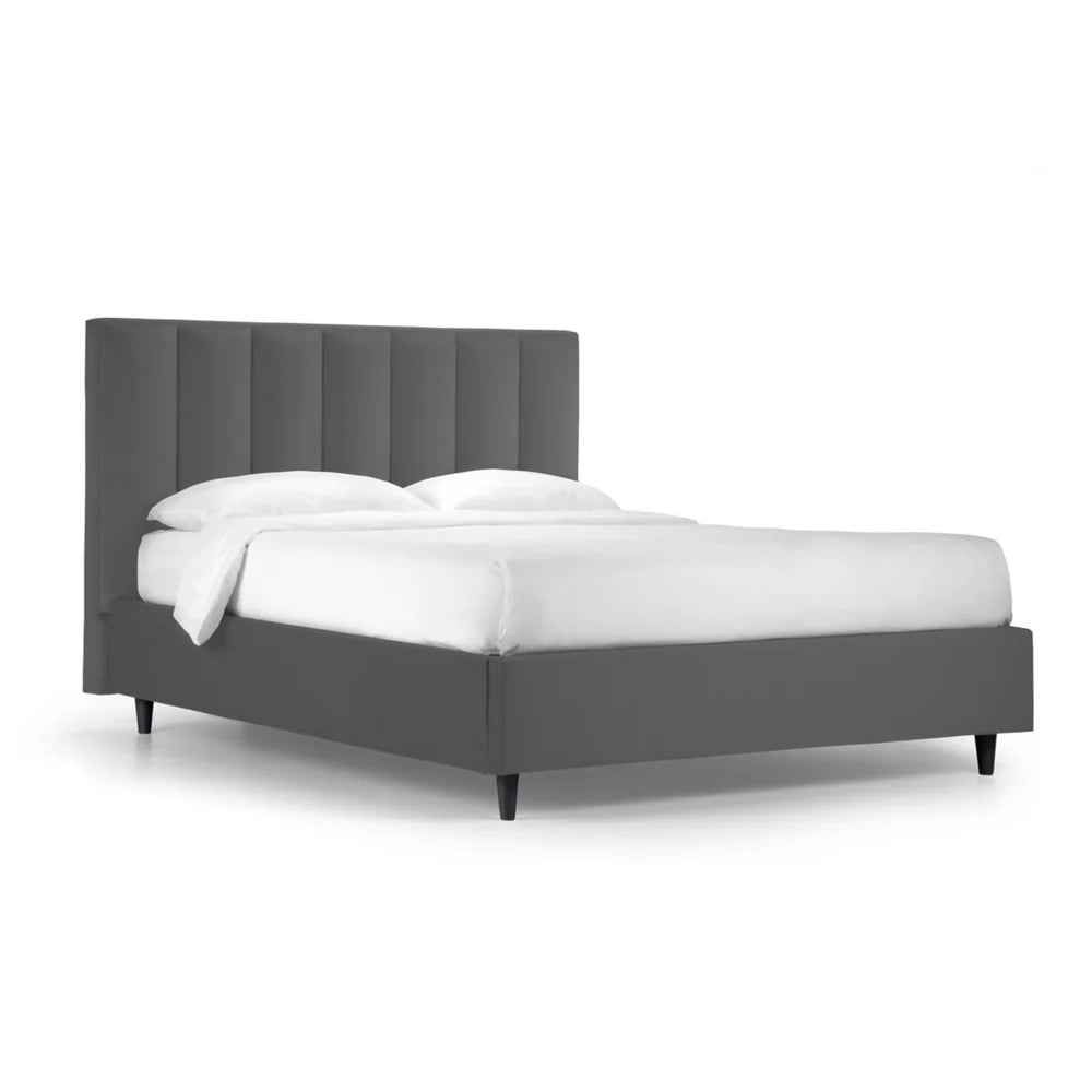 Letto Imbottito Parigi con Box Contenitore e Testiera a Fasce – Made in Italy