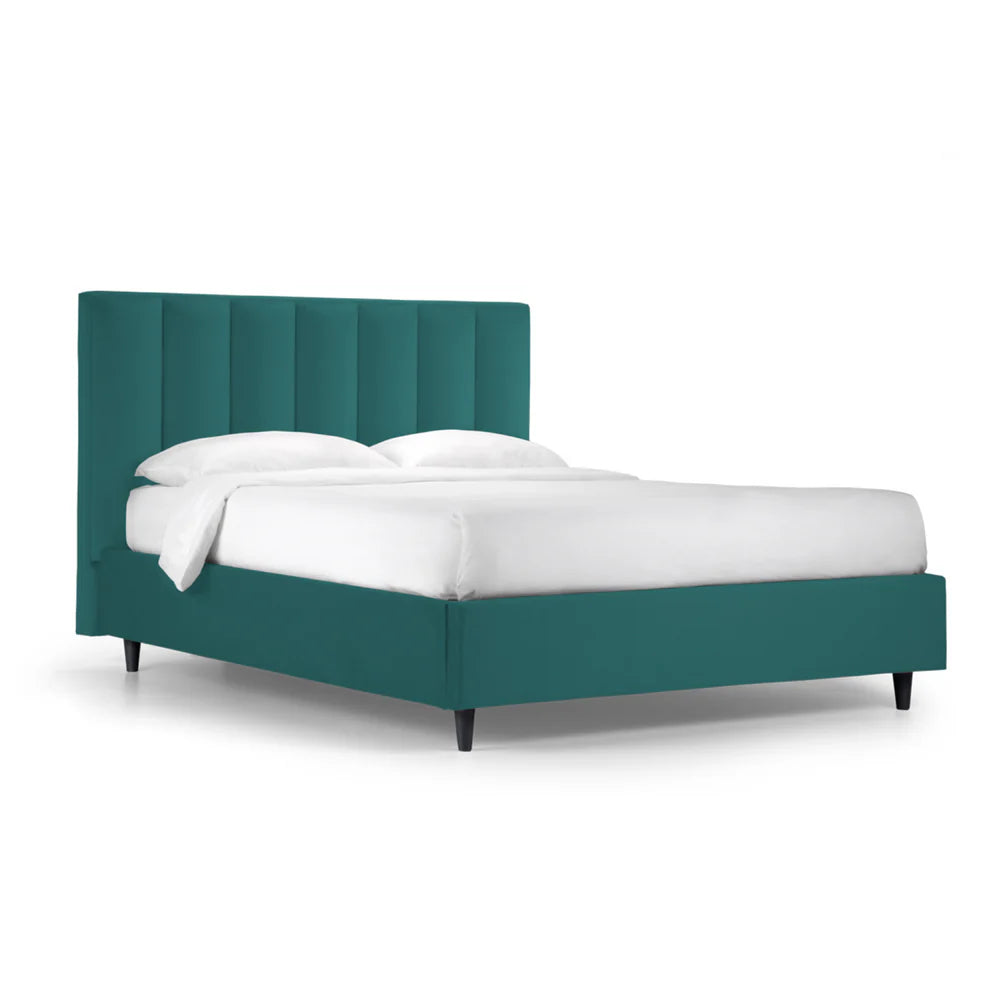 Letto Imbottito Parigi con Box Contenitore e Testiera a Fasce – Made in Italy