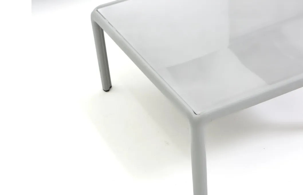 Set da giardino Hoya con divano, poltrone e tavolino in resina bianco e GRIGIO