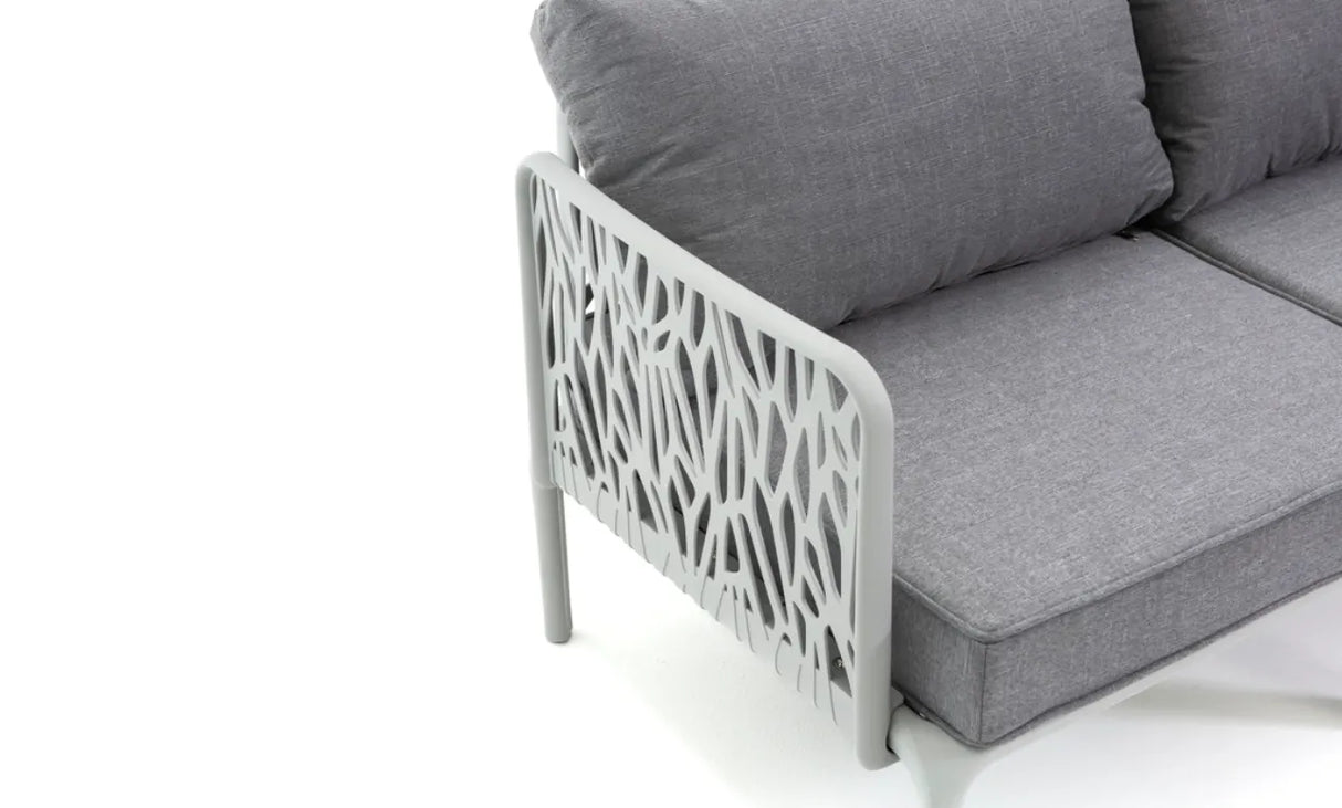 Set da giardino Hoya con divano, poltrone e tavolino in resina bianco e GRIGIO