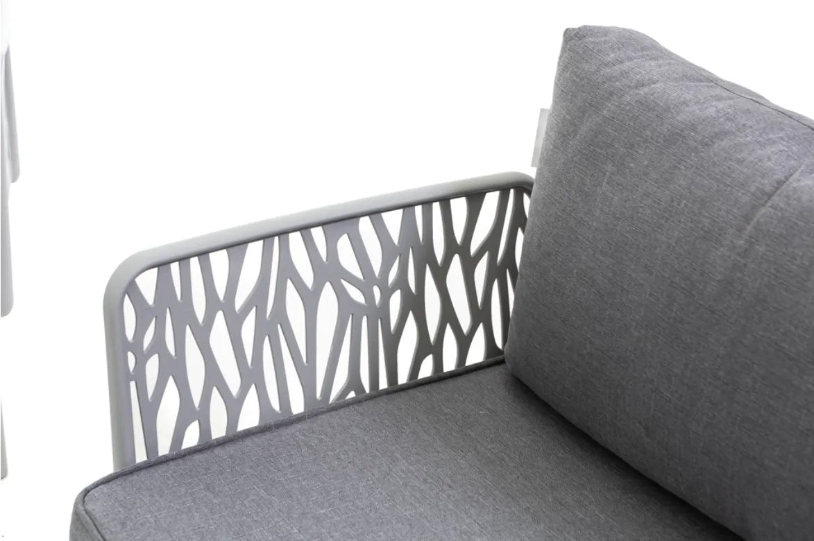 Set da giardino Hoya con divano, poltrone e tavolino in resina bianco e GRIGIO