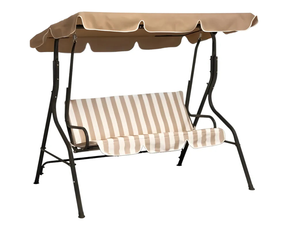 Altalena da giardino a tre posti con tettuccio parasole e cuscini imbottiti