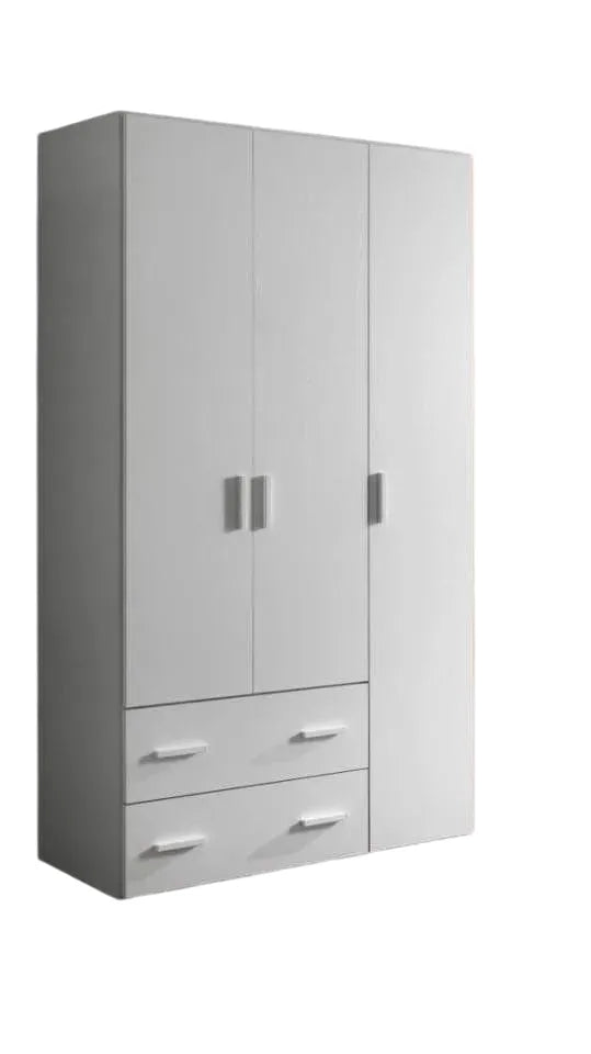 Armadio 3 ante e 2 cassetti in legno, colore olmo o bianco frassino