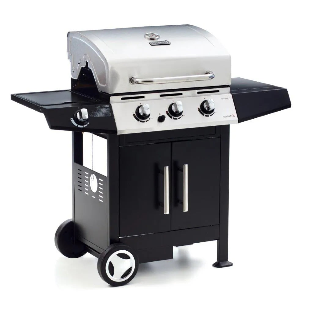 Barbecue a gas Golosone 3 con 3 bruciatori, cottura a pietra lavica e australiana, fornello laterale