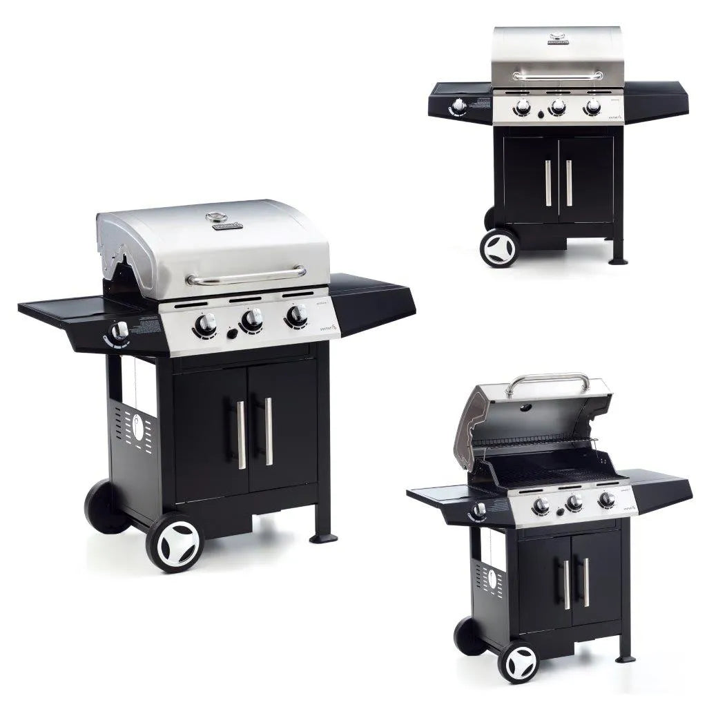Barbecue a gas Golosone 3 con 3 bruciatori, cottura a pietra lavica e australiana, fornello laterale