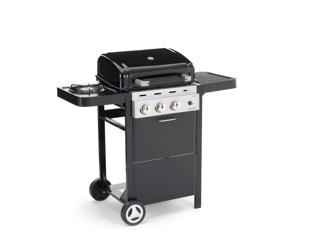 Barbecue a gas Piùgusto con 2 bruciatori, fornello laterale e cottura australiana