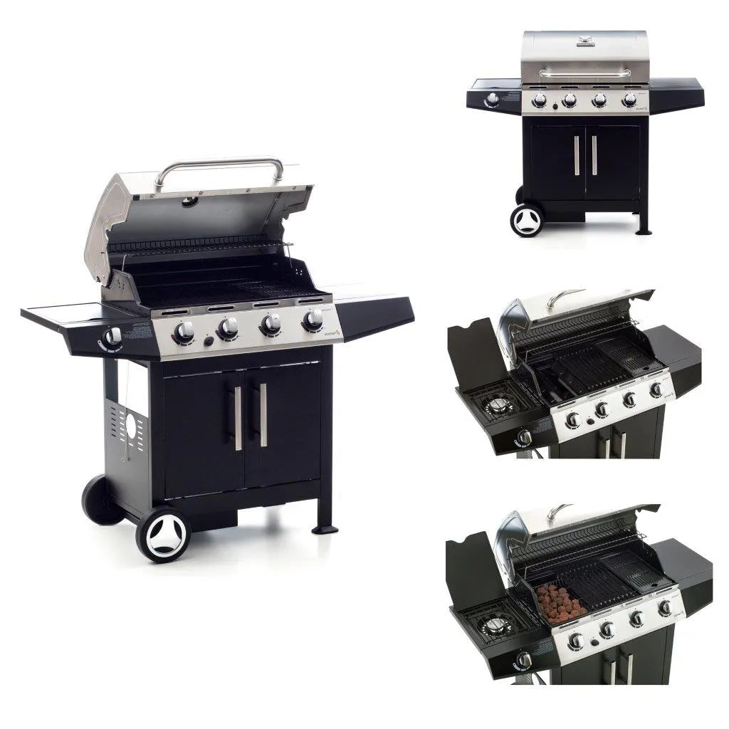 Barbecue a gas Golosone 4 con 4 bruciatori, sistema pietra lavica e australiano, fornello laterale e griglia professionale