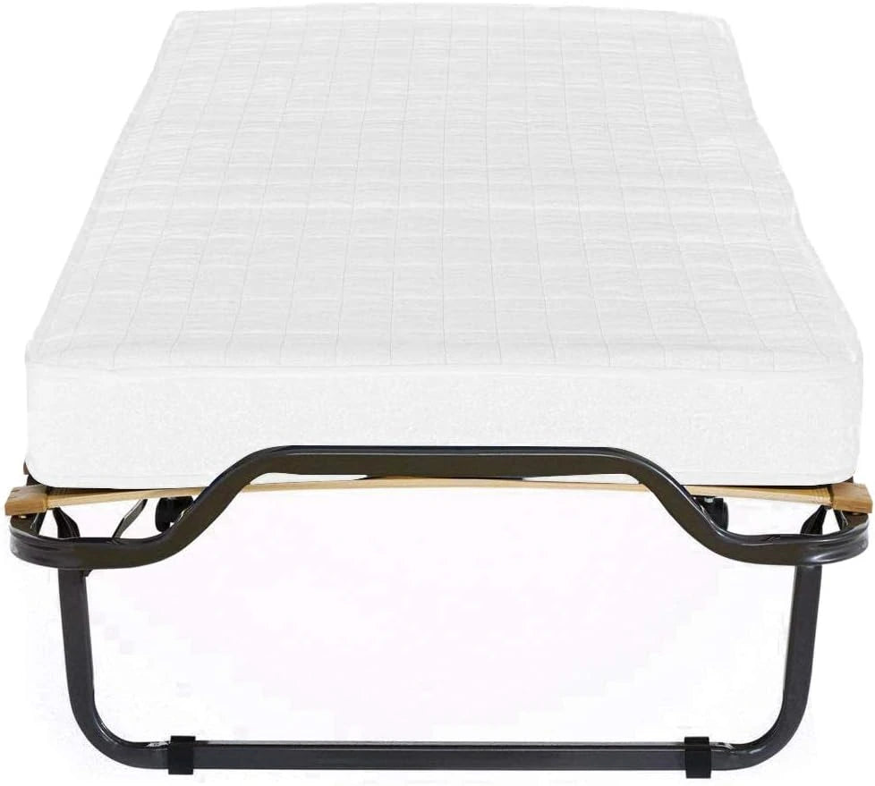 Brandina pieghevole Luxor con materasso, struttura resistente e ruote. Perfetta per ospiti e strutture ricettive, salvaspazio e facile da aprire.