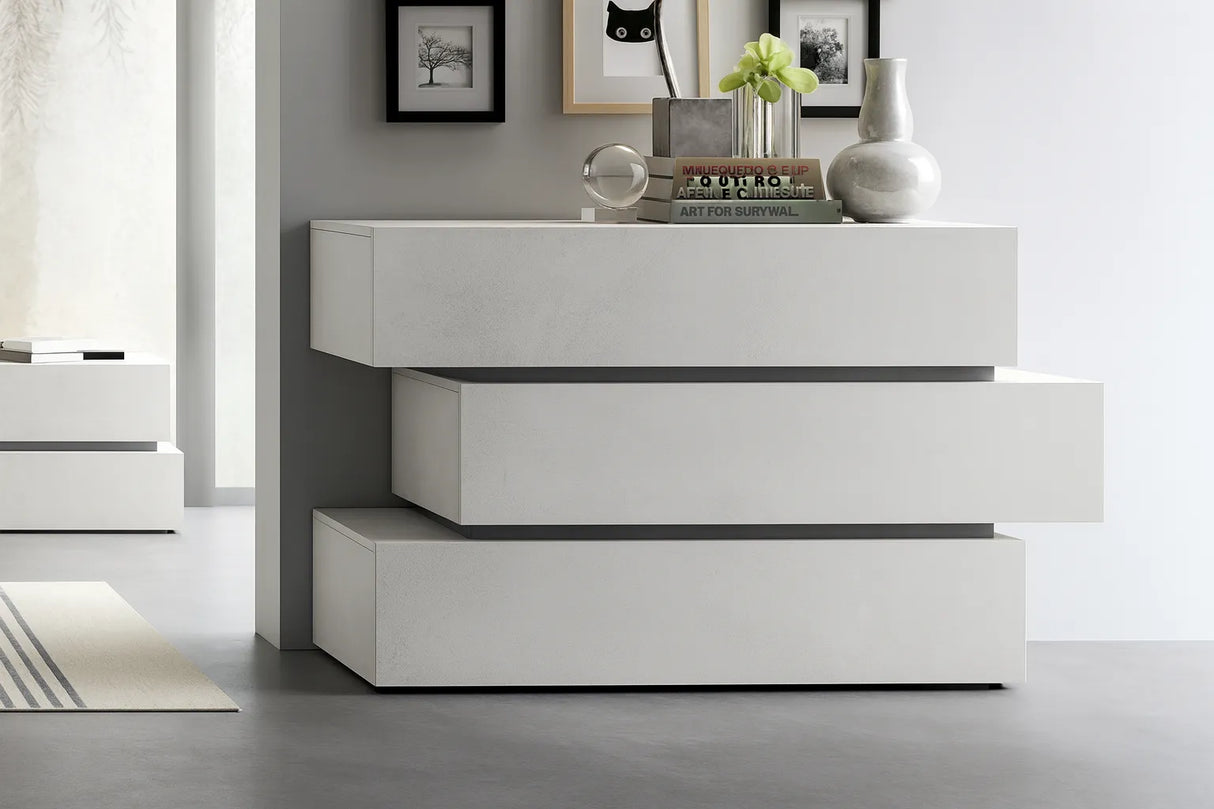 Camera da letto moderna Ancona in finitura cemento bianco e grigio con letto contenitore