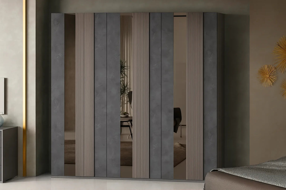 Camera da letto moderna Barcellona in antracite con frontali Iron e letto contenitore