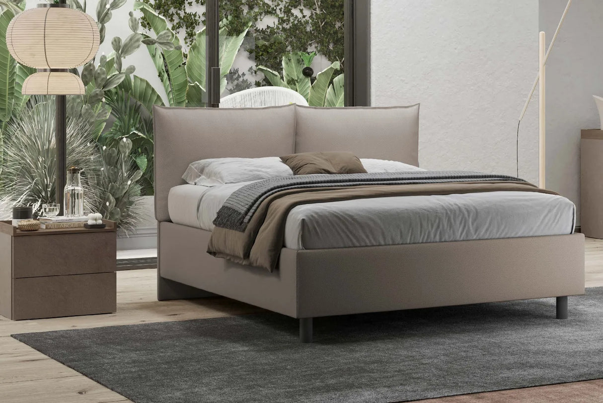 Camera da letto moderna Bari, letto con o senza contenitore, armadio scorrevole, comò e comodini, bronzo e mercure