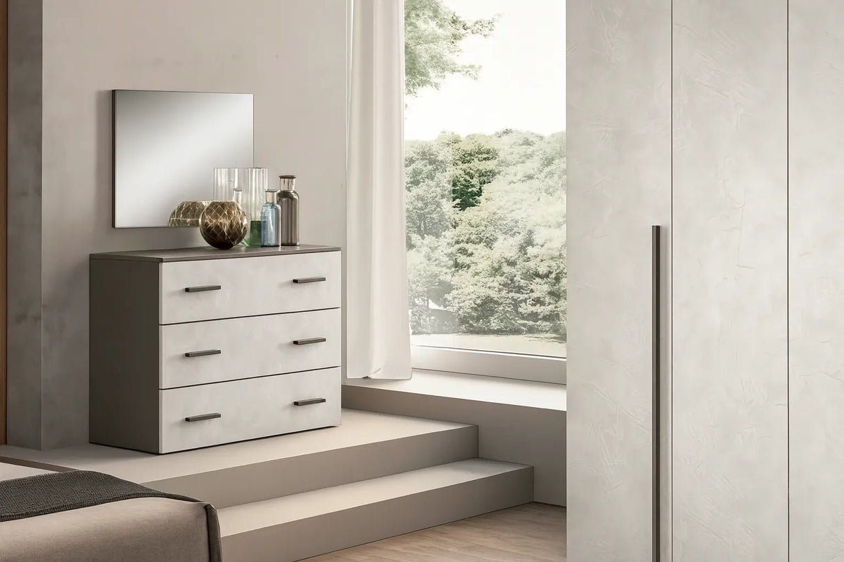 Camera da Letto Boston in finitura cemento con armadio a sei ante e design moderno – Europa Mobili