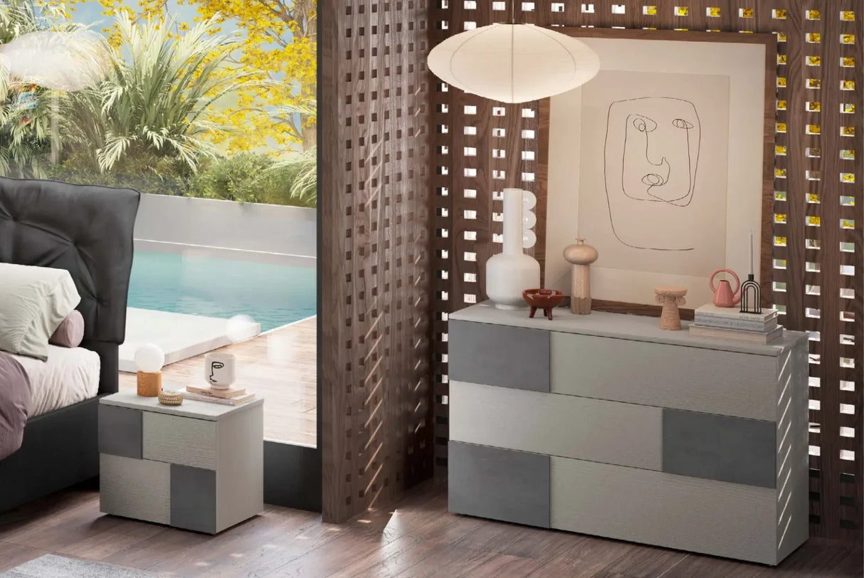 Camera da letto moderna Madrid con letto contenitore e armadio scorrevole con vano TV integrato