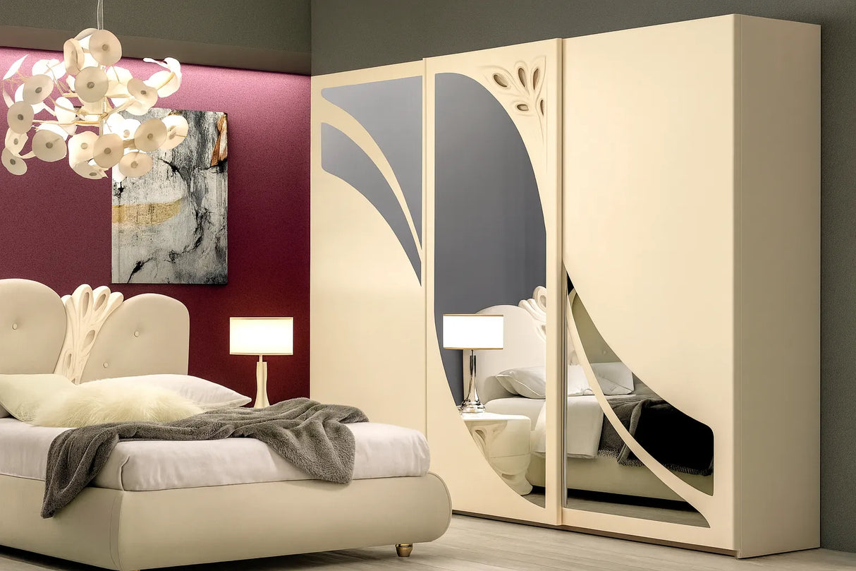 Camera da Letto Mantova patinata avorio con contenitore e LED integrati – Europa Mobili