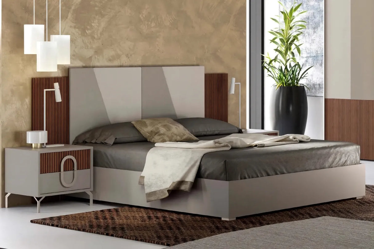 Camera da letto completa con letto contenitore e armadio scorrevole tortora e cannettato