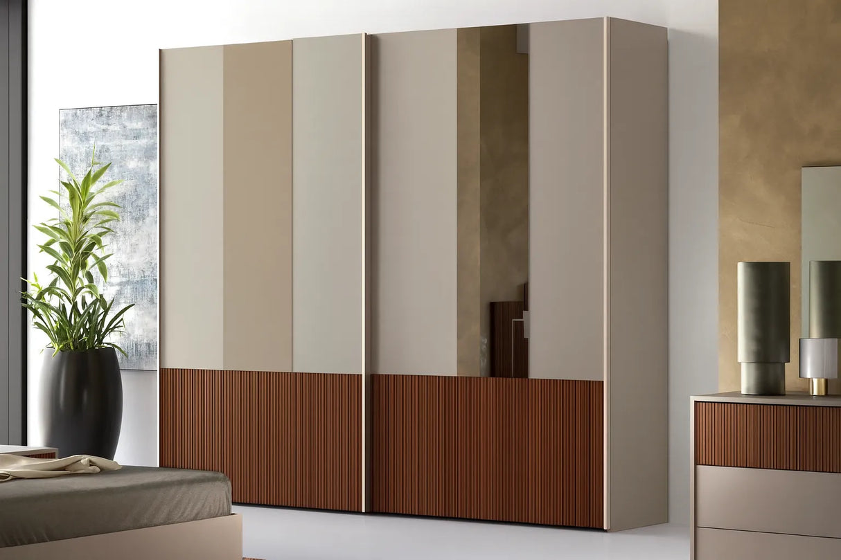 Camera da letto completa con letto contenitore e armadio scorrevole tortora e cannettato