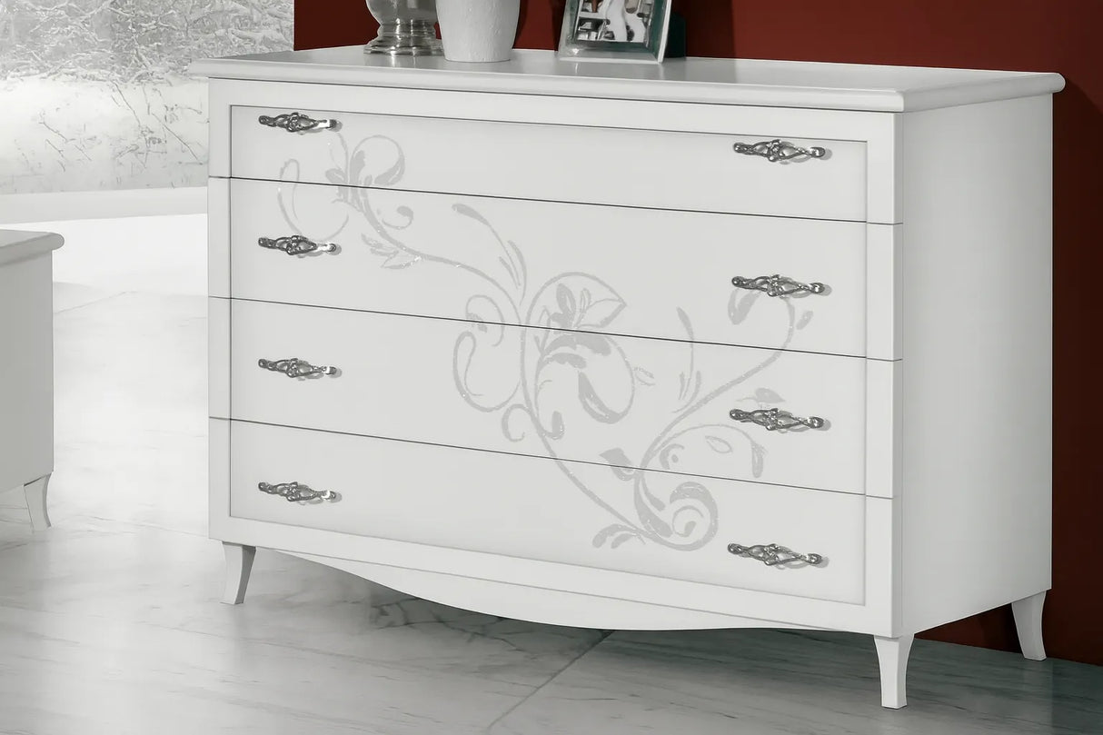 Camera da Letto Rotterdam Bianca con contenitore, serigrafia argento e dettagli Swarovski – Europa Mobili