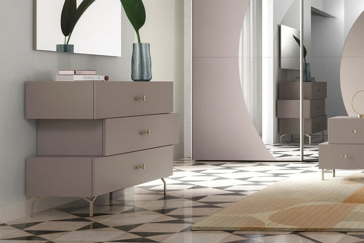 Camera da letto moderna con letto contenitore, armadio scorrevole, comò e comodini