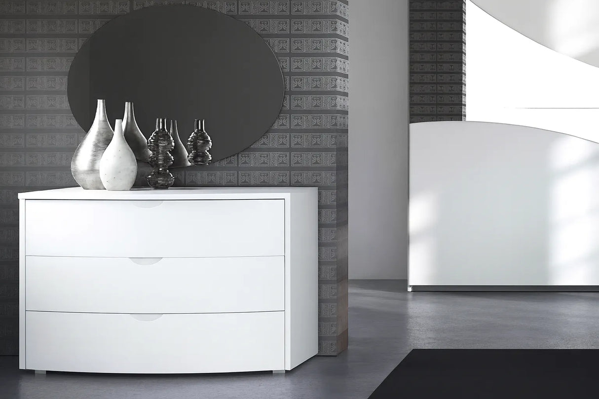 Camera da letto moderna Stoccolma con letto contenitore e armadio scorrevole bianco laccato opaco