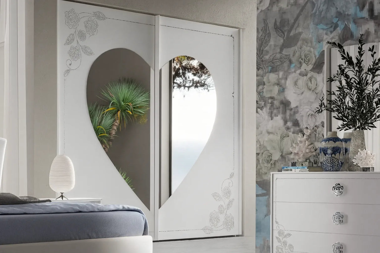 Camera da Letto Toronto Bianca con contenitore, finitura bianco frassinato e dettagli argento – Europa Mobili