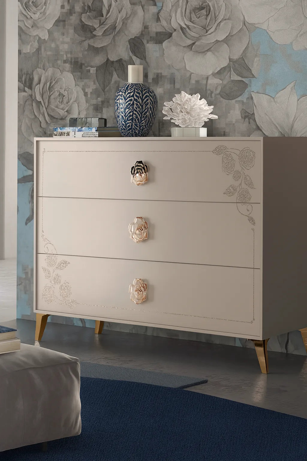 Camera da letto Toronto Canapa con letto contenitore e finiture oro