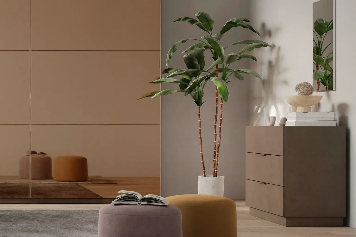 Camera da letto moderna Valencia con letto contenitore e armadio scorrevole bronzo con specchi bronzati