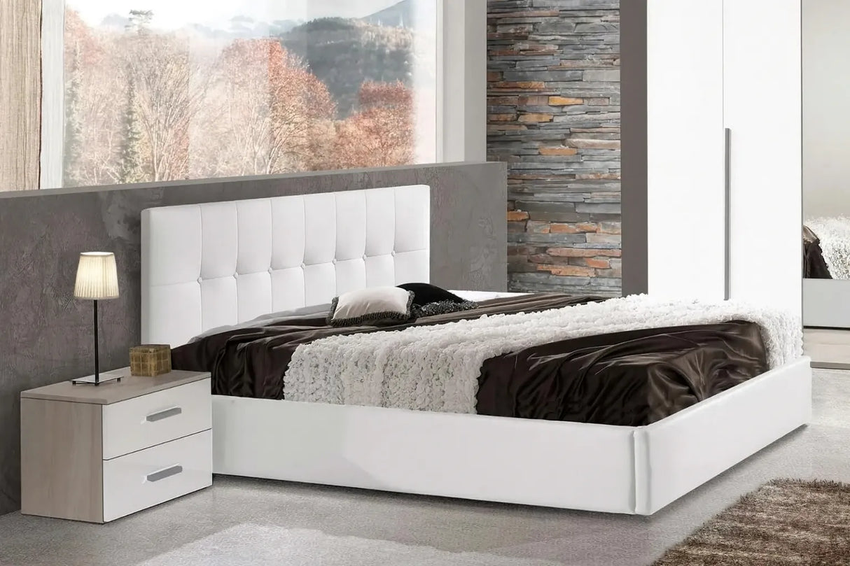 Camera da Letto Zurigo con contenitore, finitura olmo e bianco lucido, armadio con specchi – Europa Mobili