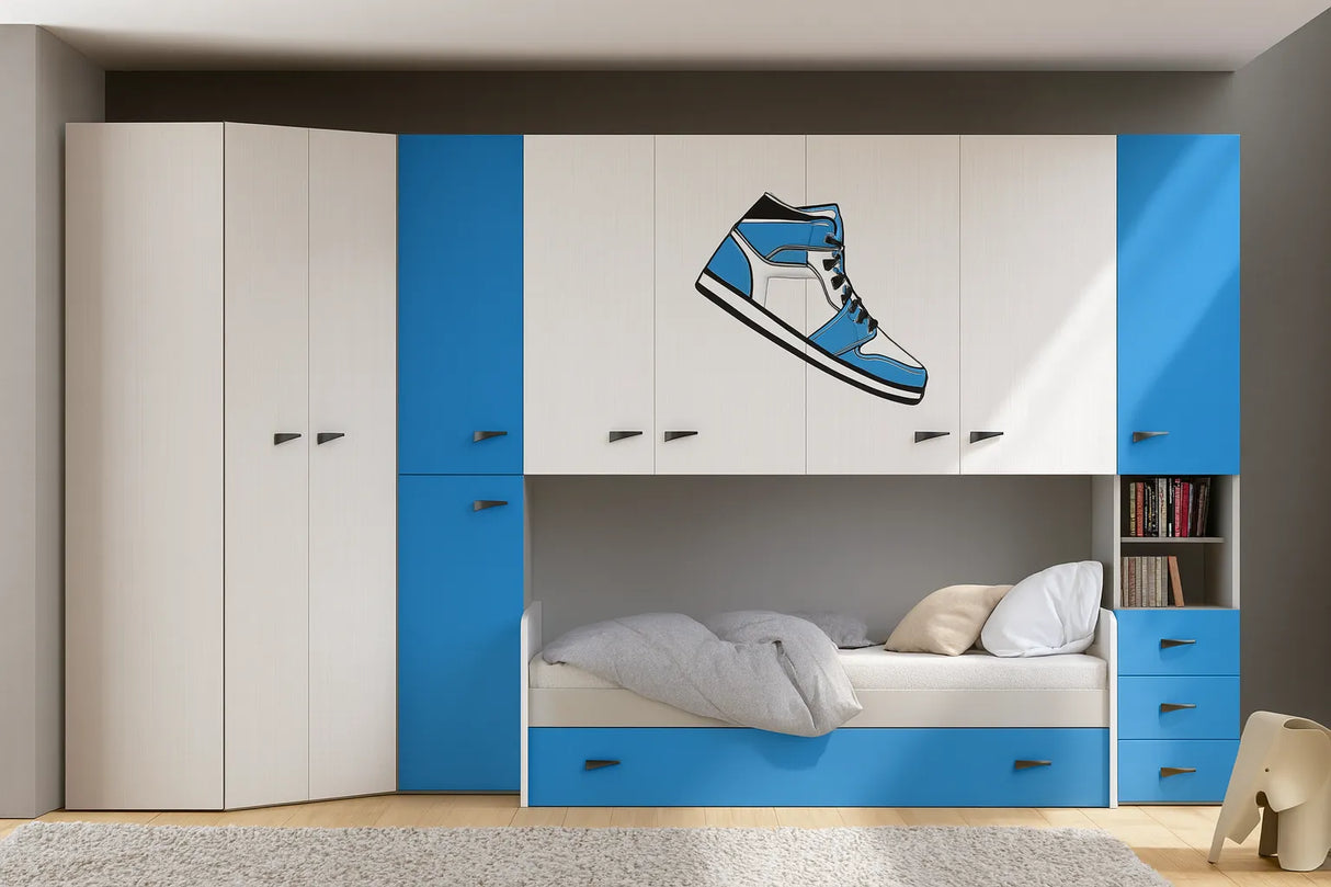 Cameretta Begonia a ponte disponibile in rosso, verde o blu con doppio letto e cabina opzionale da 90 cm – Europa Mobili