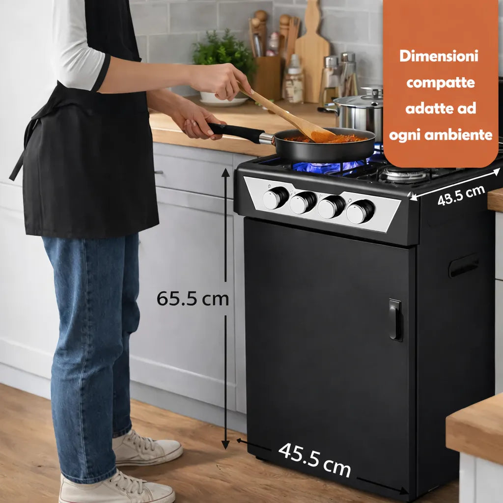 Cucina a gas compatta Staylux 4 fuochi con vano bombola, ideale per spazi ridotti