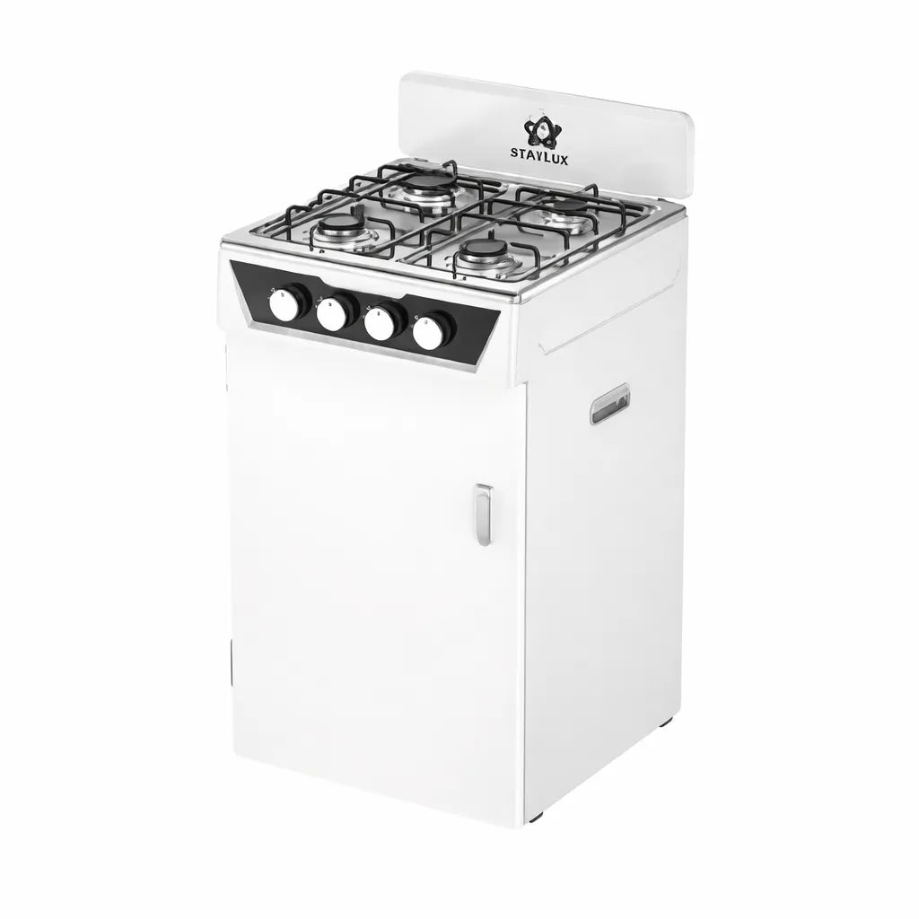 Cucina a gas compatta Staylux 4 fuochi con vano bombola, ideale per spazi ridotti