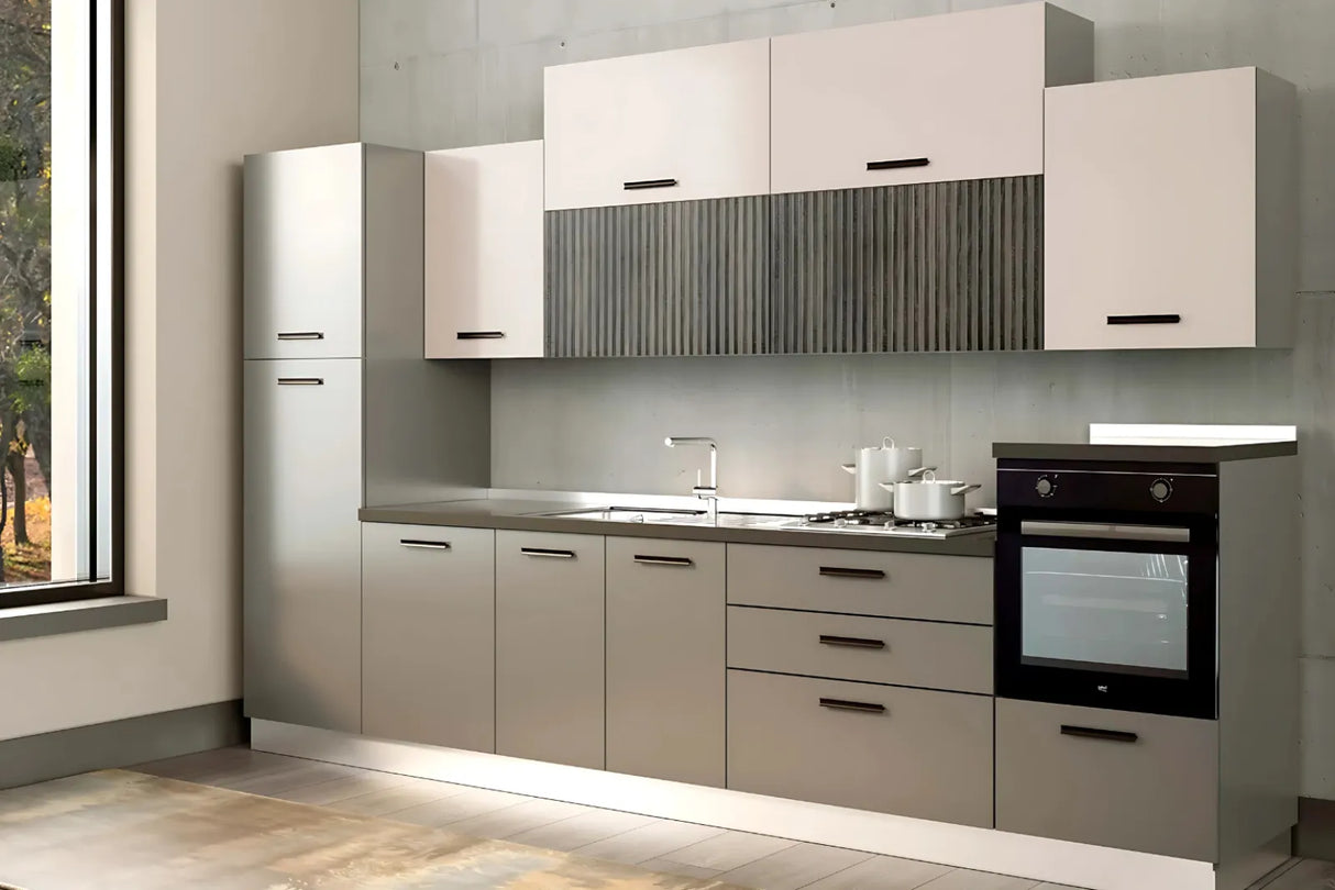 Cucina Talia 360 cm moderna pronta consegna Titanio e Cashmere