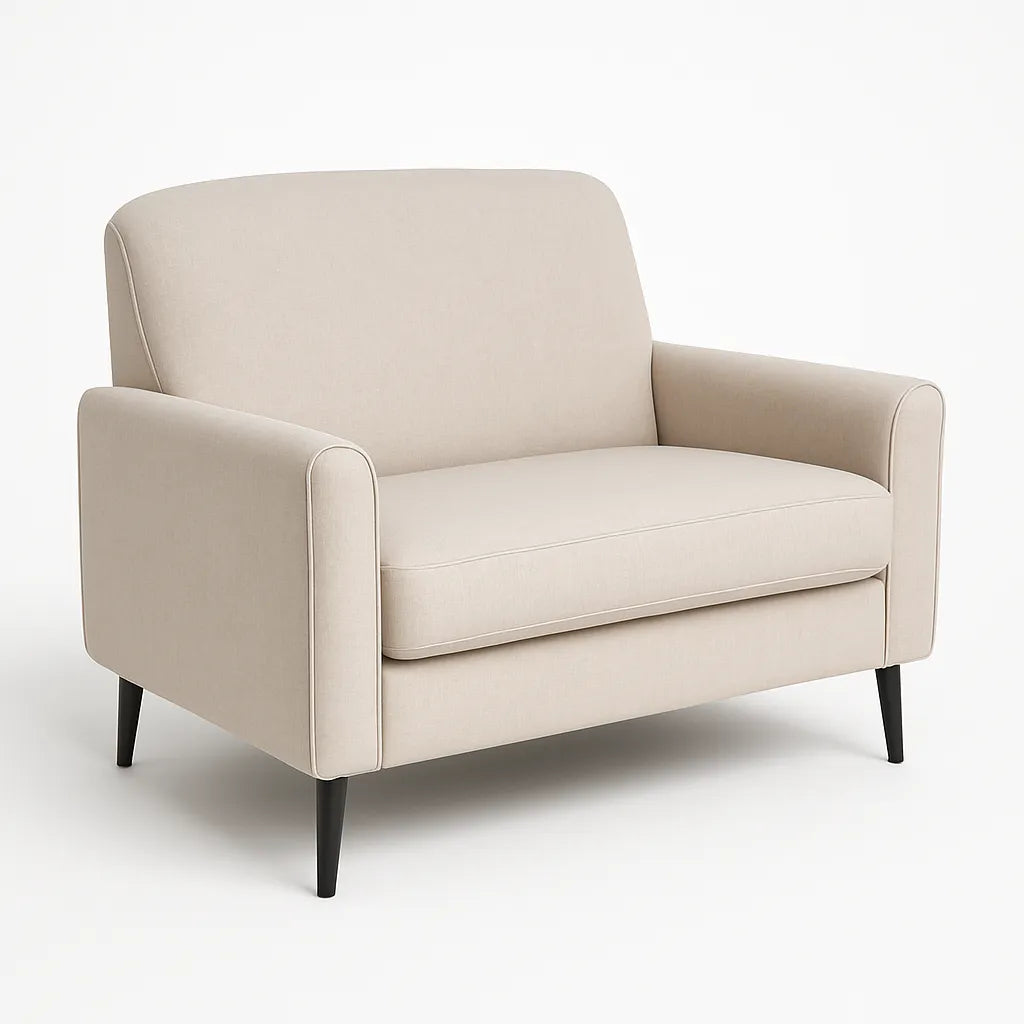 Divanetto in stoffa beige elegante e compatto