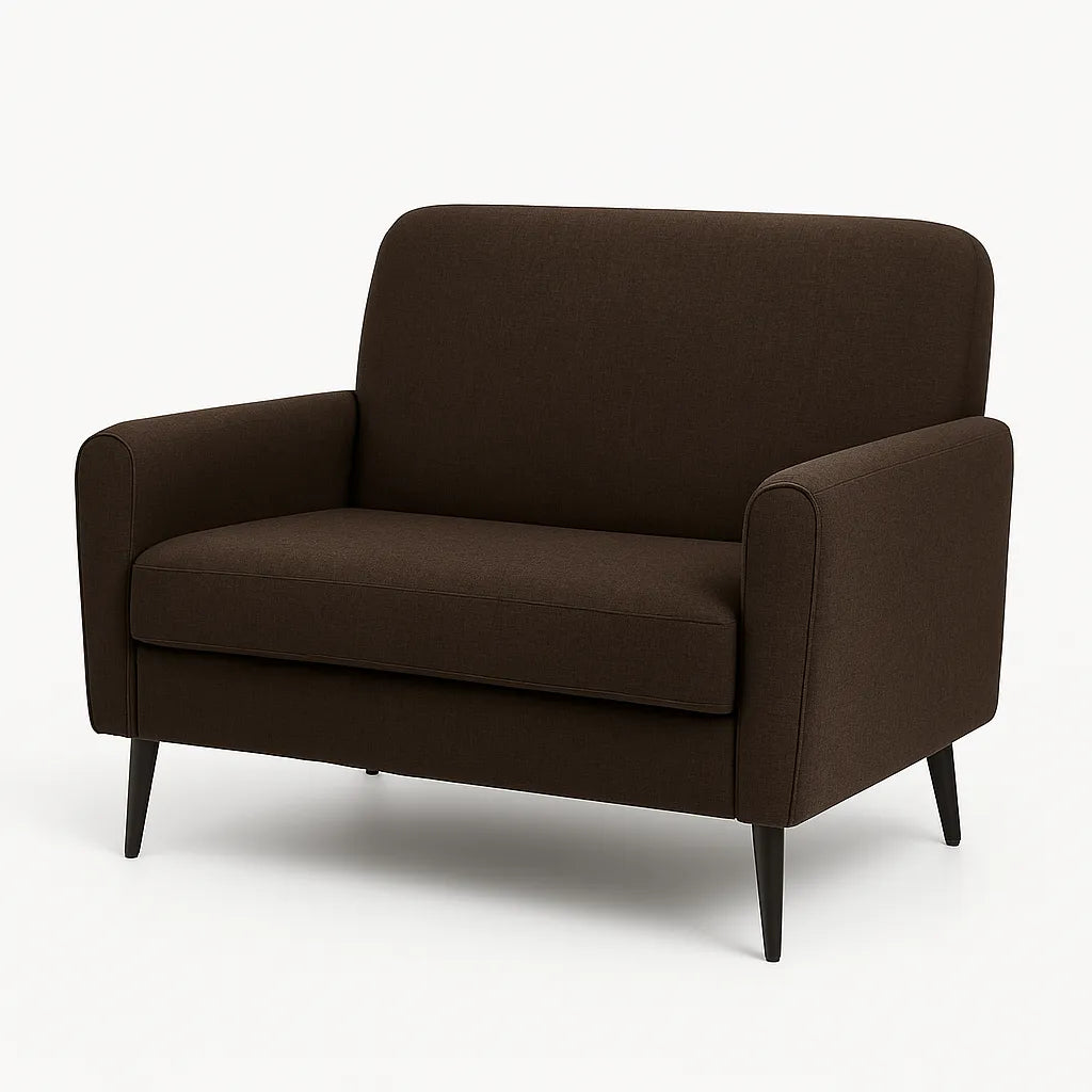 Divanetto in stoffa colore fango elegante e compatto