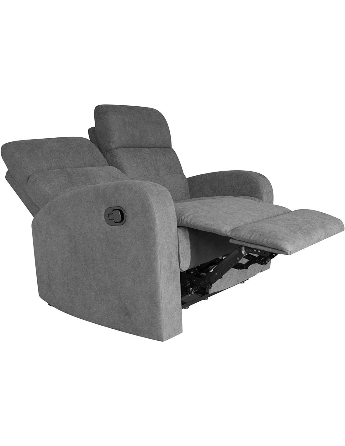 Divano poltrona reclinabile 2 posti in tessuto effetto velluto con poggiapiedi e schienale regolabili indipendentemente. Comfort e stile per il soggiorno.