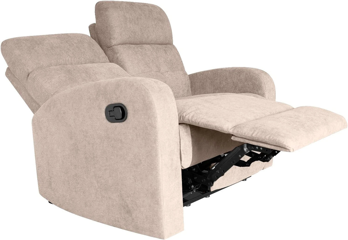 Divano poltrona reclinabile 2 posti in tessuto effetto velluto con poggiapiedi e schienale regolabili indipendentemente. Comfort e stile per il soggiorno.