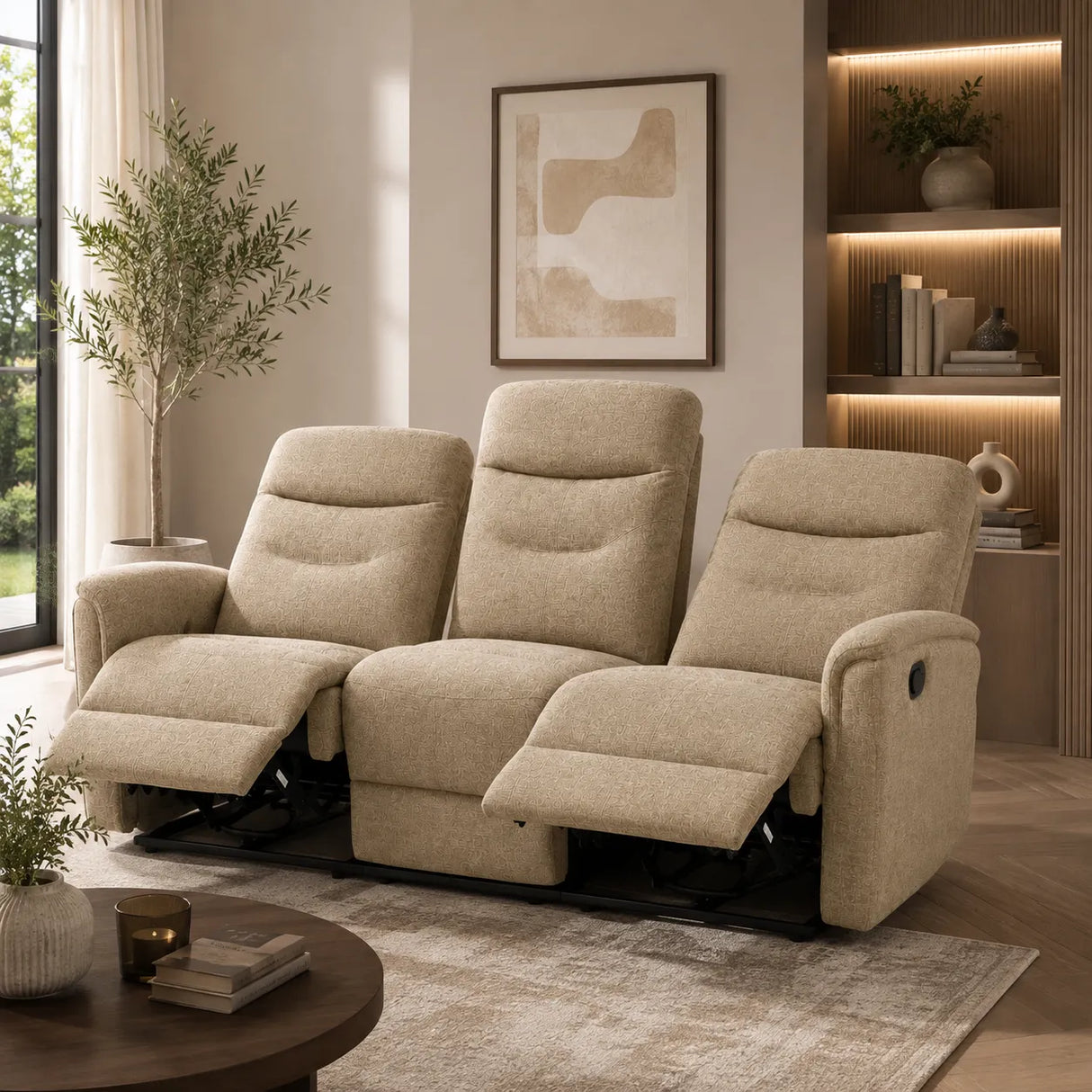 Divano Thiago relax 3 posti tortora o grigio con doppio recliner manuale