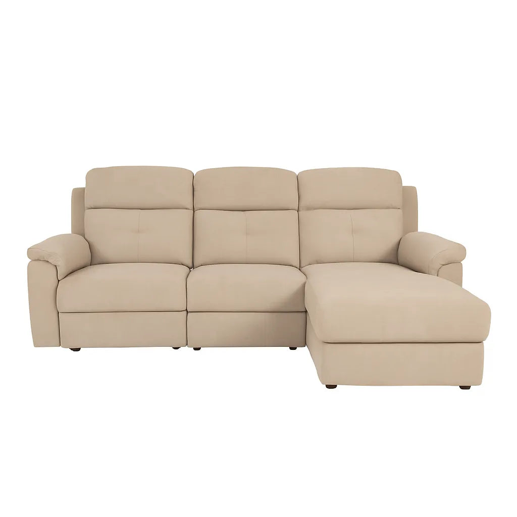 Divano Ulisse 3 posti con chaise longue sinistra, reclinabile, con vano contenitore, disponibile in grigio o beige
