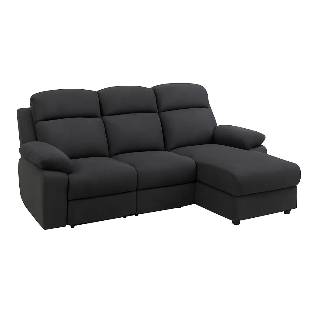 Divano Ulisse 3 posti con chaise longue sinistra, reclinabile, con vano contenitore, disponibile in grigio o beige