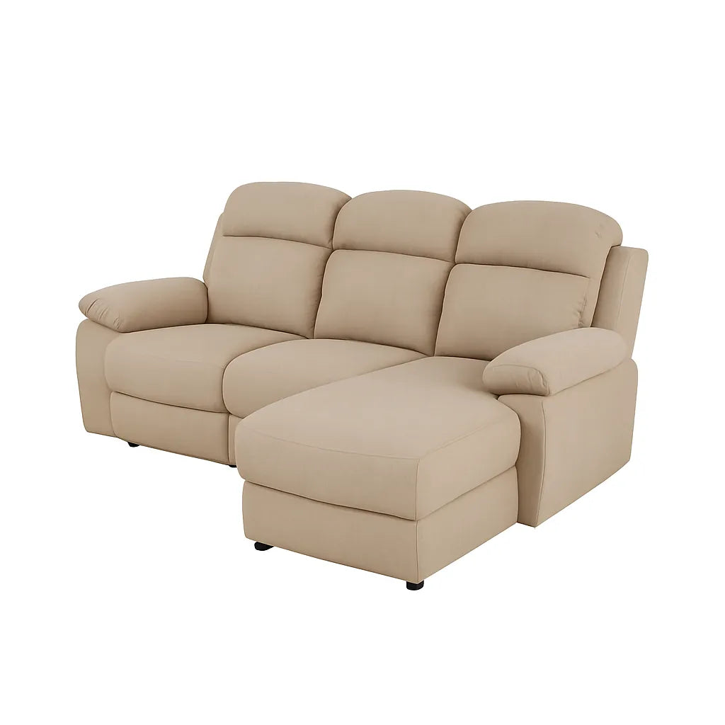 Divano Ulisse 3 posti con chaise longue sinistra, reclinabile, con vano contenitore, disponibile in grigio o beige