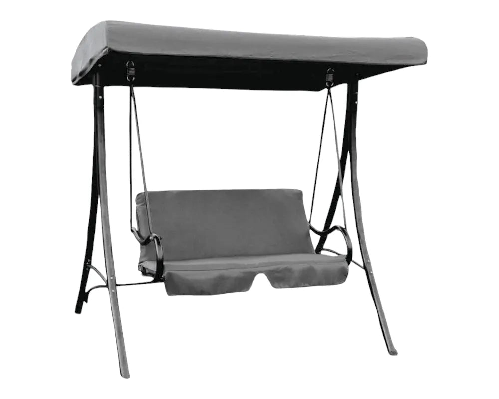 Dondolo da giardino a 2 posti con tettuccio parasole regolabile, struttura in acciaio e seduta imbottita colore grigio, perfetto per esterni.