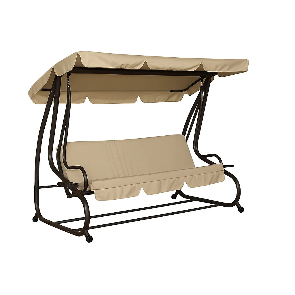 Dondolo letto da esterno con cuscini e struttura in acciaio, rivestimento impermeabile