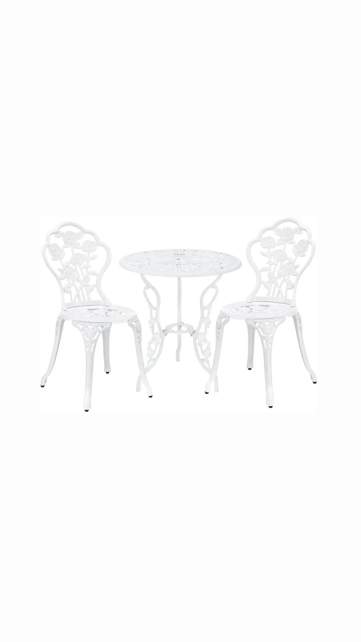 Set da Giardino Vintage 3 Pezzi Bianco – Tavolo con 2 Sedie in Alluminio