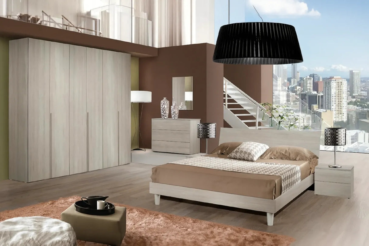 Camera da Letto Varsavia in finitura olmo chiaro con armadio a sei ante e design moderno – Europa Mobili