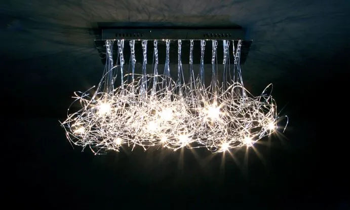 Lampadario da soffitto Messy in cromo con 30 luci e intreccio scenografico