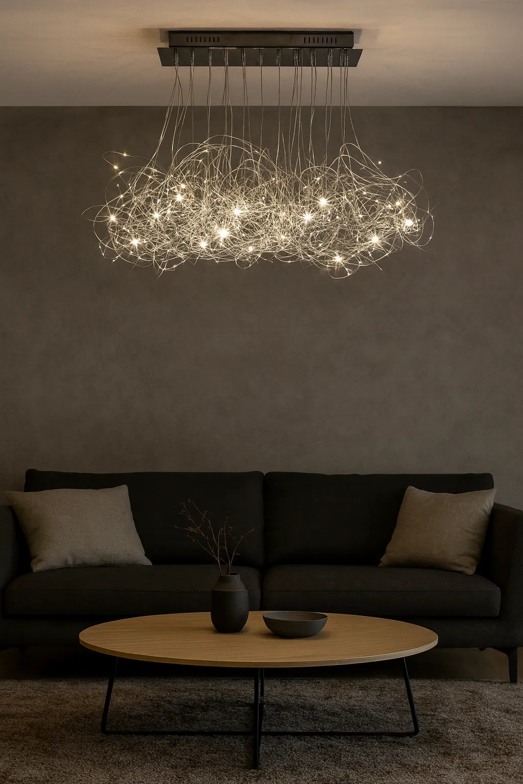 Lampadario da soffitto Messy in cromo con 30 luci e intreccio scenografico
