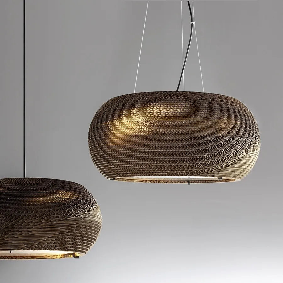 Lampadario Nido Ø40 cm in cartone con schermo acrilico bianco, design moderno ed ecosostenibile